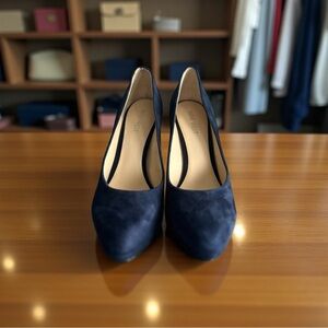 Nine West Dark Blue Suede Platform Heels